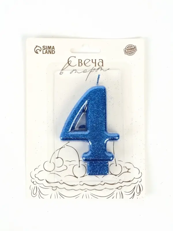Свеча в торт &laquo;Соло. Цифра 4&raquo;, 8.2 см, синий блеск