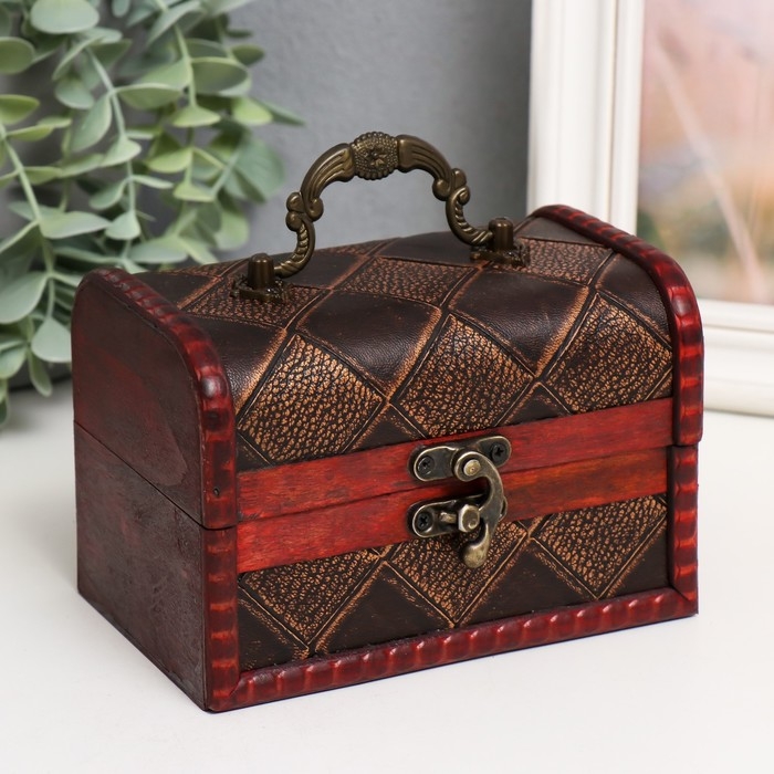 Шкатулка дерево сундучок с ручкой "Ромбы" 9,4х13,8х9,7 см, МИКС