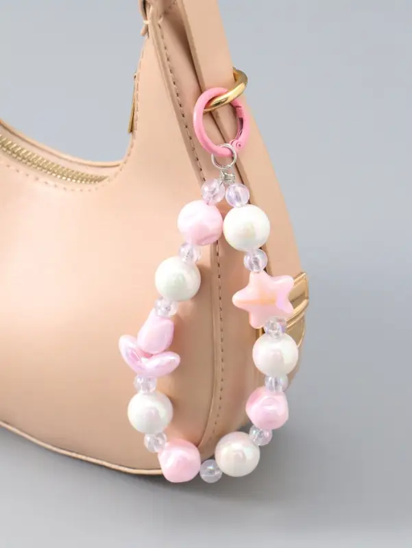 Брелок на карабине "Тюльпаны и звёзды" розово-перламутровый 11х4х1,5 см