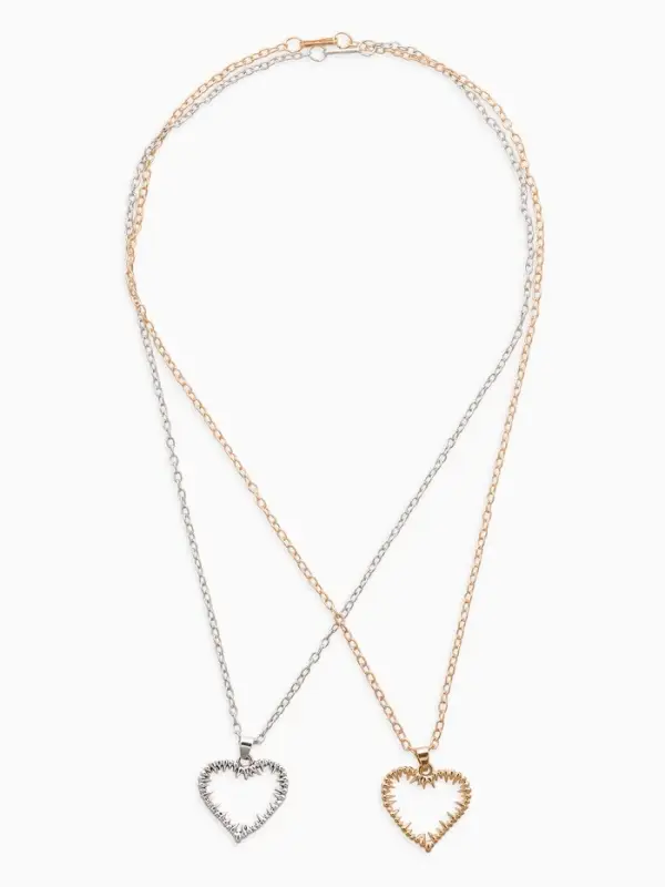 Кулоны парные на цепочке &laquo;Неразлучники. Сердца с шипами&raquo;, L=45 см, набор 2 шт. цвет серебро, золото