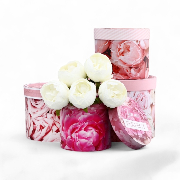 Набор шляпных коробок для цветов 4 в 1, упаковка подарочная, «Цветы», 20 х 17,5 - 16 х 14 см Набор шляпных коробок для цветов 4 в 1, упаковка подарочная, «Цветы», 20 х 17,5 - 16 х 14 см