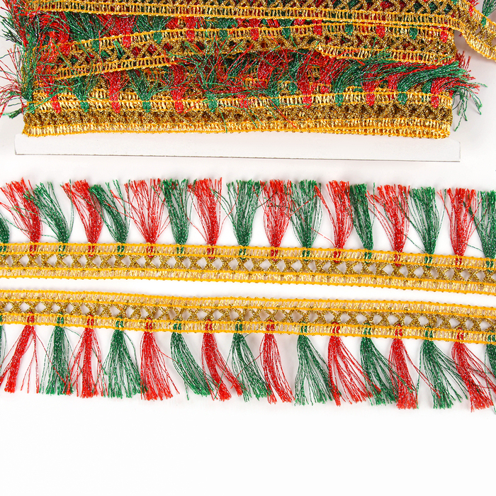 Тесьма красно-зелёная «Кисточки», ширина 4 см, в упаковке 25 м Тесьма красно-зелёная «Кисточки», ширина 4 см, в упаковке 25 м