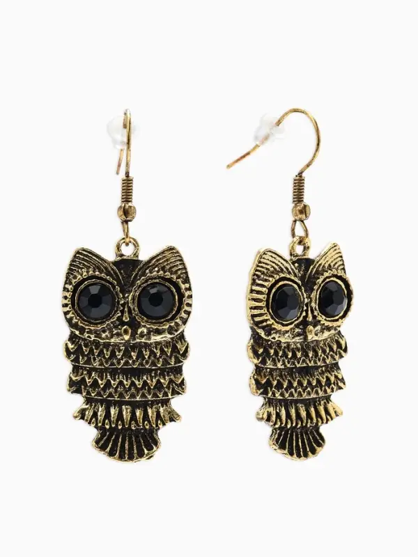 Серьги металл Art совушка, чёрные в чернёном золоте