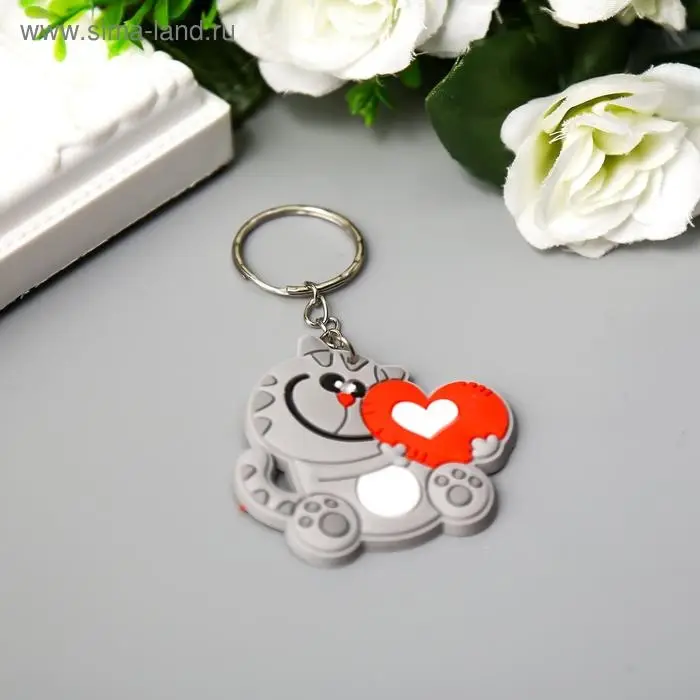 Брелок для ключей на кольце «Котик с сердечком», резина, 4.8×5 см Брелок для ключей на кольце «Котик с сердечком», резина, 4.8×5 см