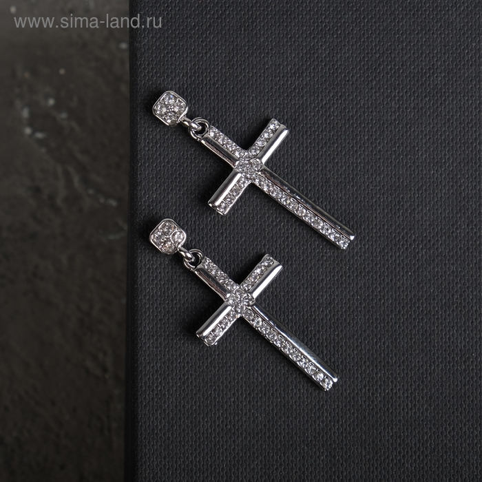 Серьги со стразами «Крестики» полосы, цвет белый в серебре Серьги со стразами «Крестики» полосы, цвет белый в серебре