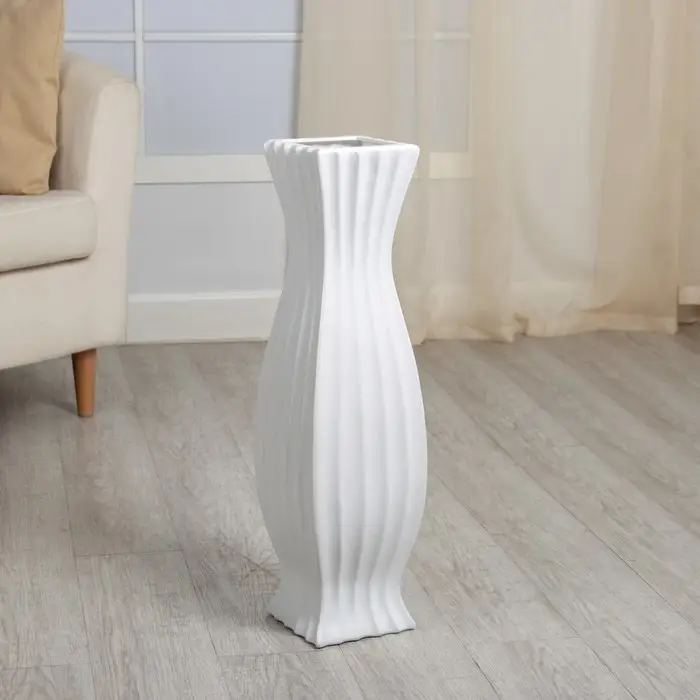 Ваза керамика напольная «Седар», полосы, напольная, 17×75 см, белый МИКС Ваза керамика напольная «Седар», полосы, напольная, 17×75 см, белый МИКС