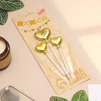 Свечи для торта, 3 шт. &laquo;Воздушный шарик. Сердце&raquo;, золотые