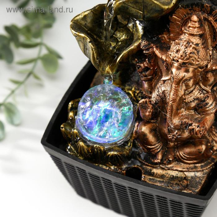 Фонтан настольный от сети, подсветка  Фонтан настольный от сети, подсветка "Бронзовый Ганеша и лотосы" 22х13х13 см