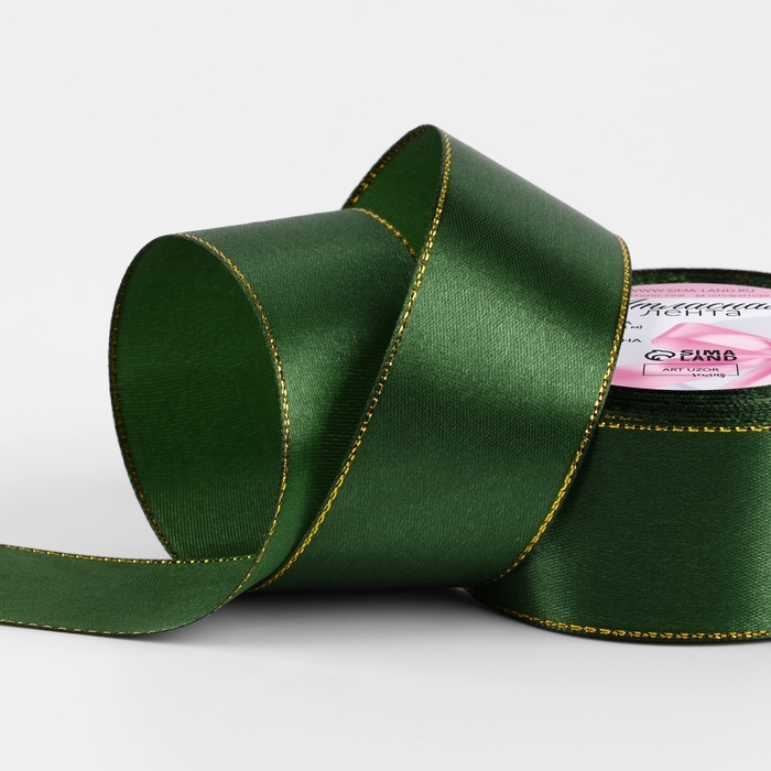 Лента атласная &laquo;Золотые нити&raquo;, 40 мм &times; 23 &plusmn; 1 м, цвет зелёный №49