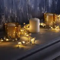 Гирлянда &laquo;Мишура&raquo; 1.2 м, роса с насадками &laquo;Бусины&raquo;, IP20, серебристая нить, 20 LED, от батареек CR2032&times;2, свечение тёплое белое