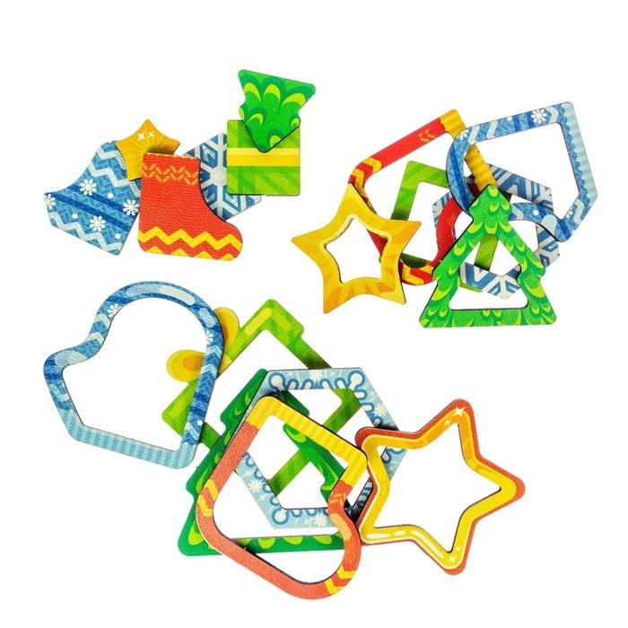 Развивающая игра по методике «Монтессори.Новогодние фигуры» Развивающая игра по методике «Монтессори.Новогодние фигуры»