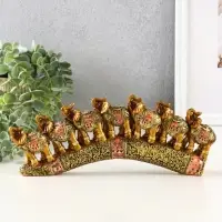 Фигурка полистоун &laquo;Семь африканских слонов в золотой, ажурной попоне&raquo;, 10.7&times;29&times;4 см