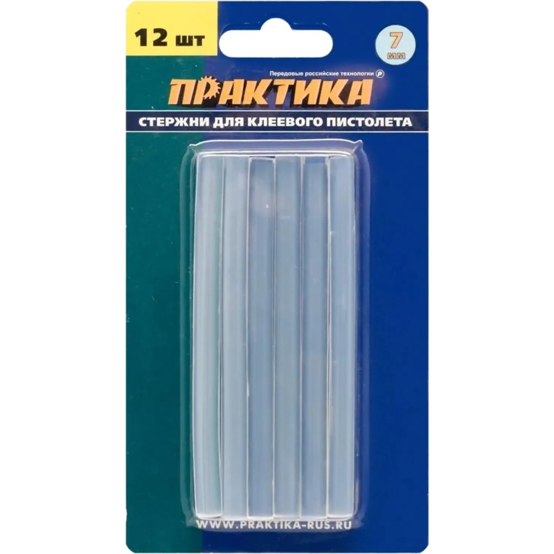 Стержни клеевые ПРАКТИКА d7х100мм белый/прозрачный, 12шт. (641-572)