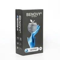 Перчатки Benovy, нитриловые, медицинские, голубые, 3 г, размер S, 100 пар/уп