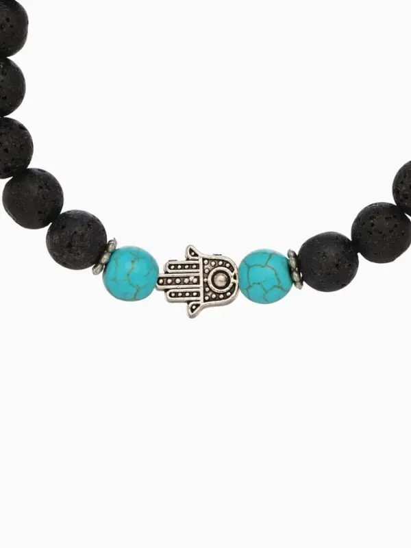 Браслет Браслет "Хамса" камень пирит, лава, длина 18 см, цв. чёрный, бирюзовый