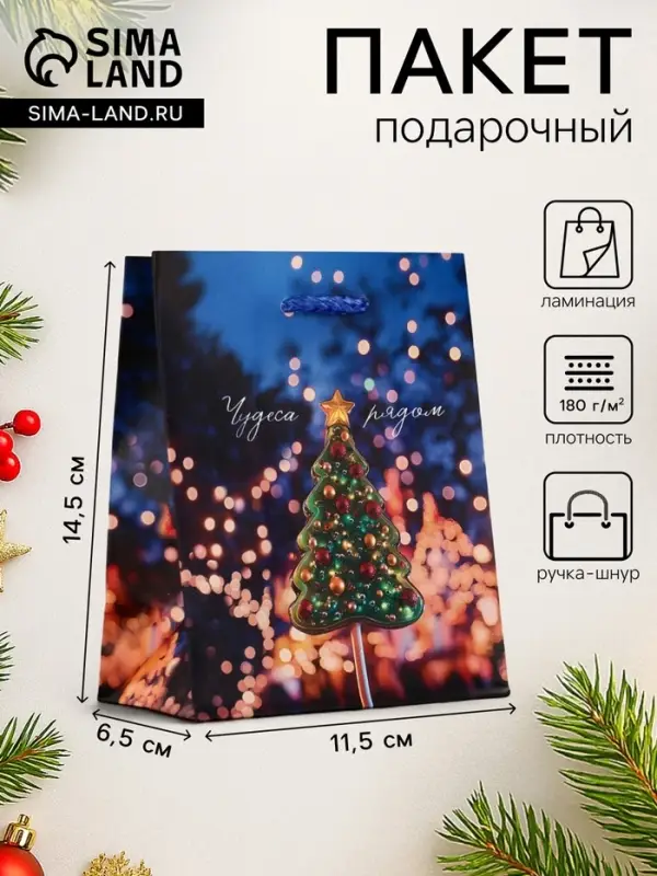 Пакет подарочный новогодний ламинированный, &laquo;Чудеса рядом&raquo;, 11.5&times;6.5&times;14.5 см