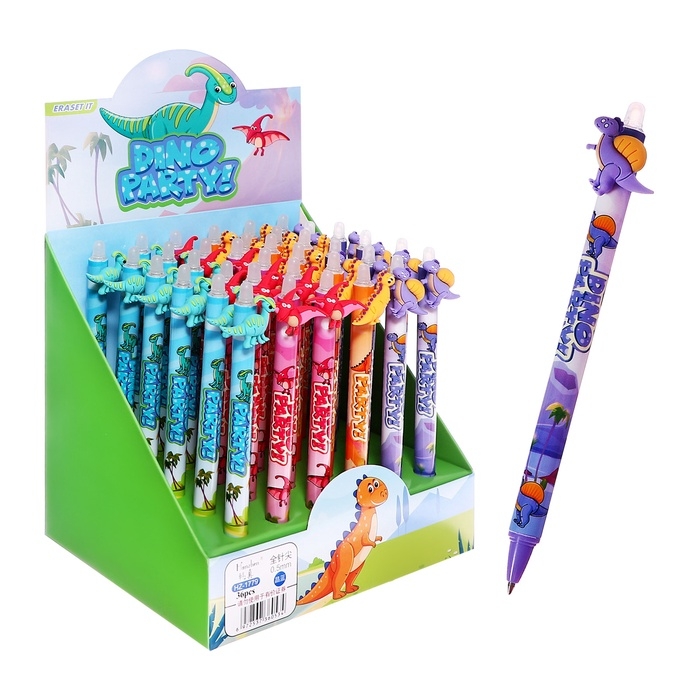 Ручка гелевая 0.5 мм, со стираемыми чернилами, синяя, штрихкод на штуке, МИКС Динозавры Ручка гелевая 0.5 мм, со стираемыми чернилами, синяя, штрихкод на штуке, МИКС Динозавры