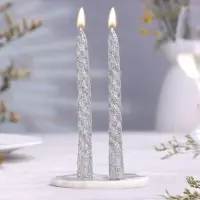 Набор свечей витых, 1.5&times;15 см, 2 шт., блестки, серебро