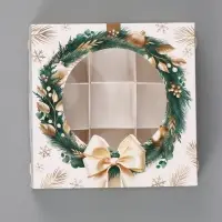 Коробка для 9 конфет &laquo;Венок на белом&raquo;, 14.7&times;14.7&times;3.5 см