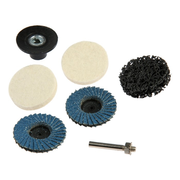 Набор кругов ТУНДРА, коралловый, 2 войлочных, 2 лепестковых, 50 мм, с адаптером, 6 шт. Набор кругов ТУНДРА, коралловый, 2 войлочных, 2 лепестковых, 50 мм, с адаптером, 6 шт.