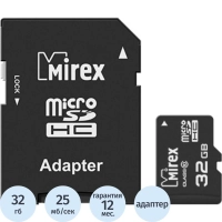 Карта памяти Mirex microSDHC с адаптером 32Gb (class 10) (13613-AD10SD32)