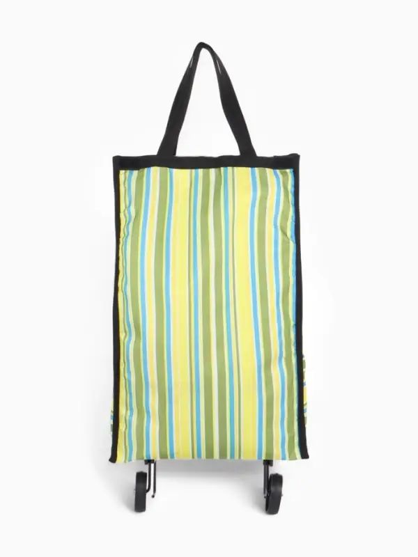 Сумка тележка хозяйственная &laquo;Полосы&raquo;, складная, на липучке, 2 колеса, 32&times;13&times;52 см, зелёная