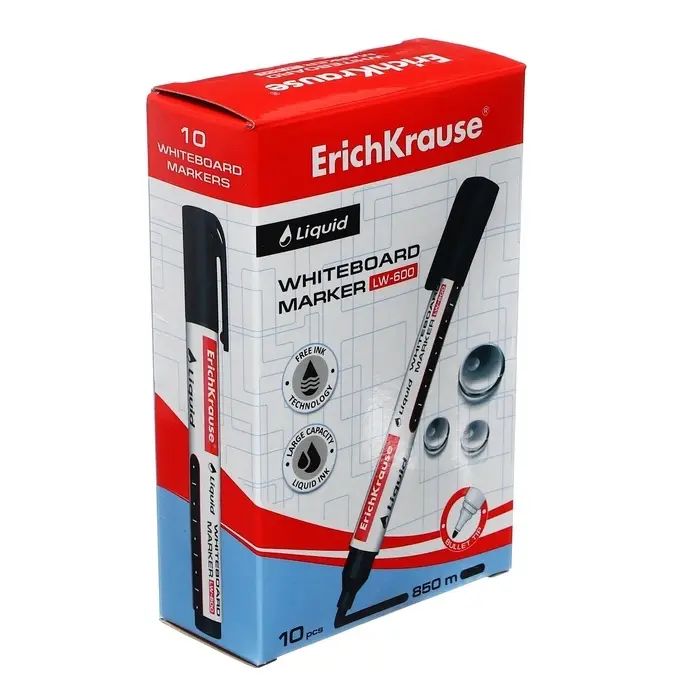 Маркер для доски ErichKrause. Tank LW-600, узел 3.0 мм, ширина линии 2.38 мм, с жидкими чернилами, спиртовой, чёрный