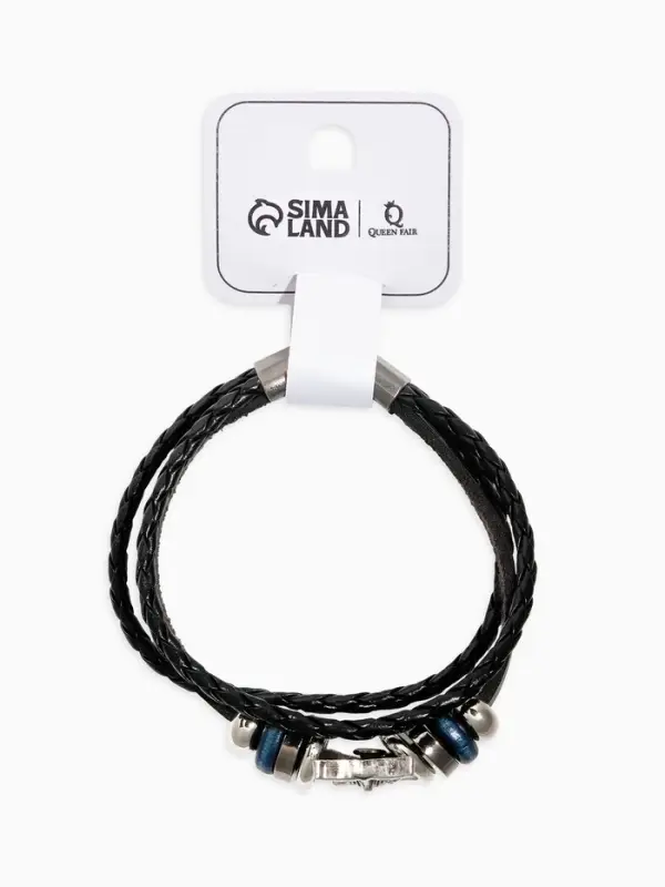 Браслет кожа &laquo;Совушка&raquo;, чёрный в серебре, L=20 см