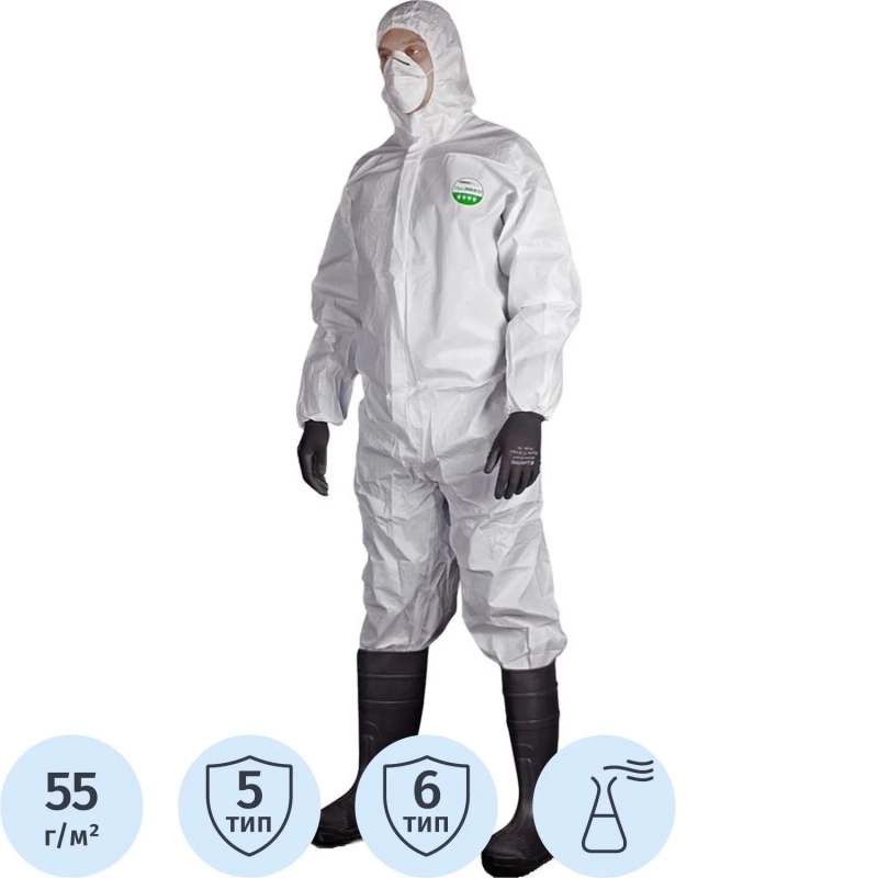 Комбинезон одноразовый защитный с капюшон MicroMAX NS белый р-р L (EMN428)