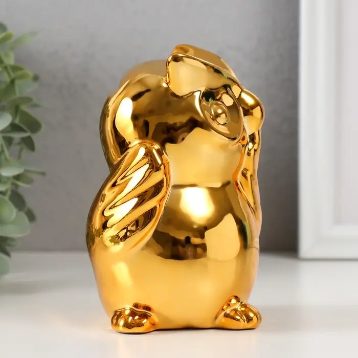 Копилка для денег &laquo;Удивлённая сова&raquo;, керамика, золото, 12&times;8&times;14 см