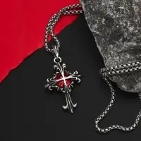 Кулон на цепочке &laquo;Крест узор&raquo;, красный в чернёном серебре, L=70 см