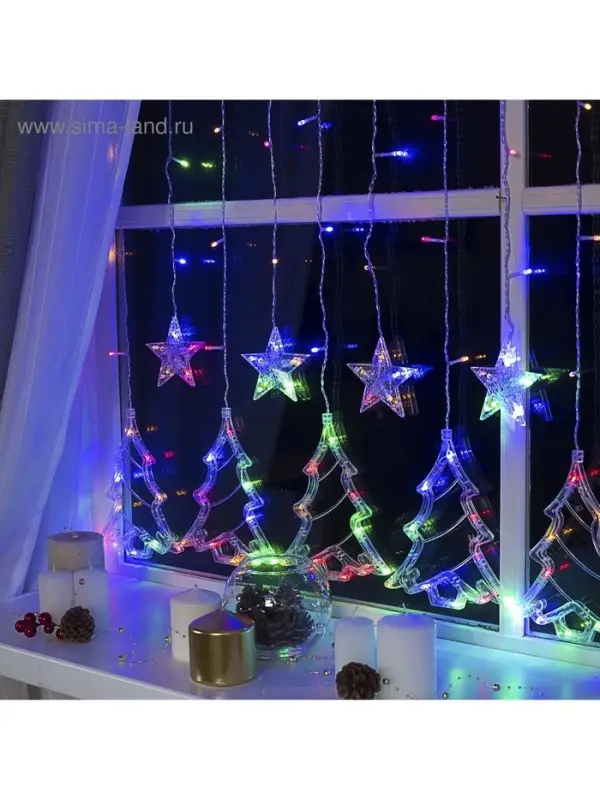 Гирлянда &laquo;Бахрома&raquo; 2.4&times;0.9 м с насадками &laquo;Ёлки&raquo;, IP20, прозрачная нить, 138 LED, свечение мульти, 8 режимов, 220 В
