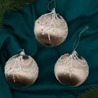 Ёлочные игрушки &laquo;Бамби&raquo;, шары новогодние, d=8 см, 3 шт. золото