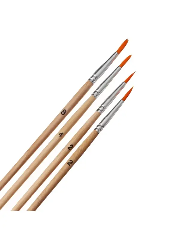 Набор кистей для рисования, синтетика, 4 штуки: № 2, 2, 4, 8, круглые, деревянная ручка, международный размер