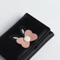 Кошелёк &laquo;Цветочек&raquo;, маленький, для девочки, на кнопке, чёрный