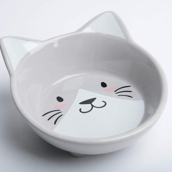 Миска керамическая  Миска керамическая "Голова кота" 150 мл  14 x 12,5 x 6,5 cм, серая