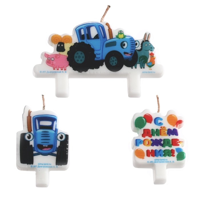Свеча в торт набор, Синий трактор, набор 3 шт. Свеча в торт набор, Синий трактор, набор 3 шт.