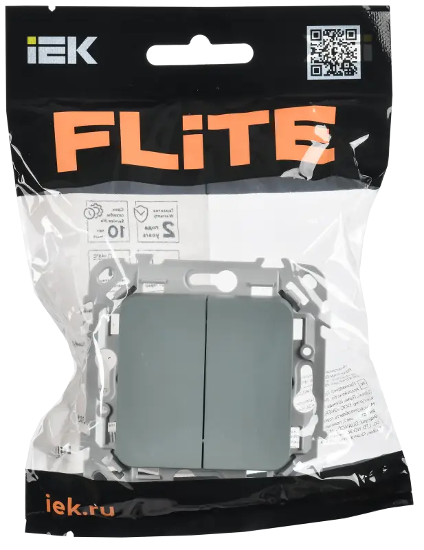 FLITE Выключатель 2-клавишный 10А ВС12-1-0-ФлС серый IEK
