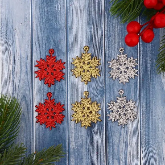 Ёлочные игрушки набор 6 шт. «Зимнее волшебство. Снежинка» пластик, d-3,5 см, МИКС Ёлочные игрушки набор 6 шт. «Зимнее волшебство. Снежинка» пластик, d-3,5 см, МИКС