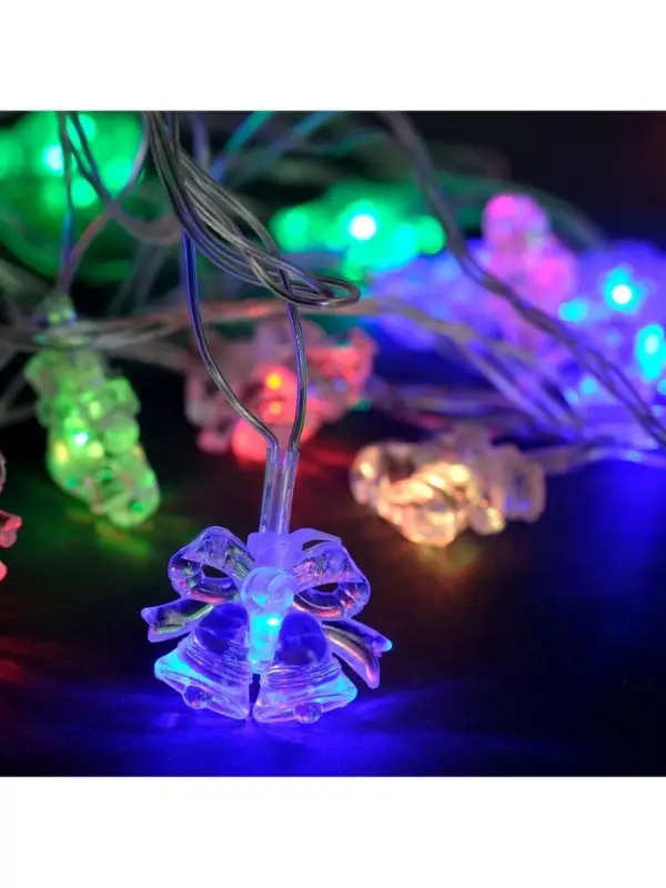 Гирлянда &laquo;Нить&raquo; 5 м с насадками &laquo;Два колокольчика&raquo;, IP20, прозрачная нить, 20 LED, свечение мульти (RG/RB), мигание, 220 В