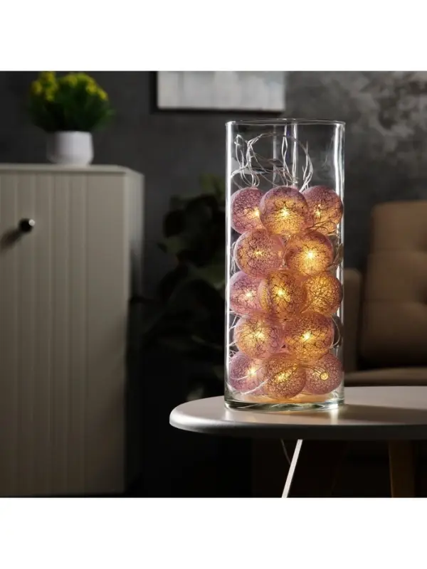 Гирлянда &laquo;Нить&raquo; 5 м с насадками &laquo;Клубки фиолетовые&raquo;, IP20, прозрачная нить, 20 LED, свечение тёплое белое, 220 В