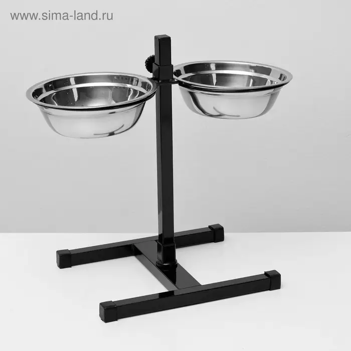 Подставка с мисками, 2&times;1 л, высота 40 см, разборная, чёрная