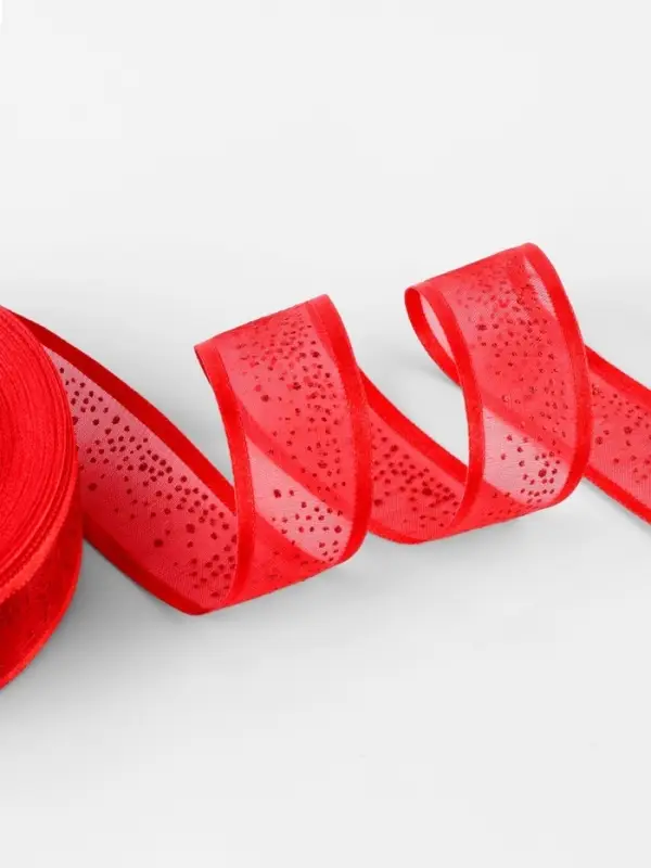 Лента капроновая &laquo;Блёстки&raquo;, 25 мм, 18&plusmn;1 м, красная