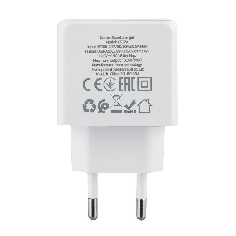 Сетевое зарядное устройство с кабелем USB на Type-C Q.C 3.0 CS12A HOCO белое