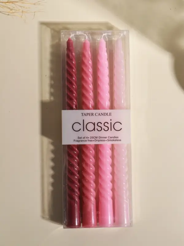 Набор свечей витых, 2х25 см, 4 шт, палитра розового 25,5х8,8х2,4 см Набор свечей витых, 2х25 см, 4 шт, палитра розового 25,5х8,8х2,4 см