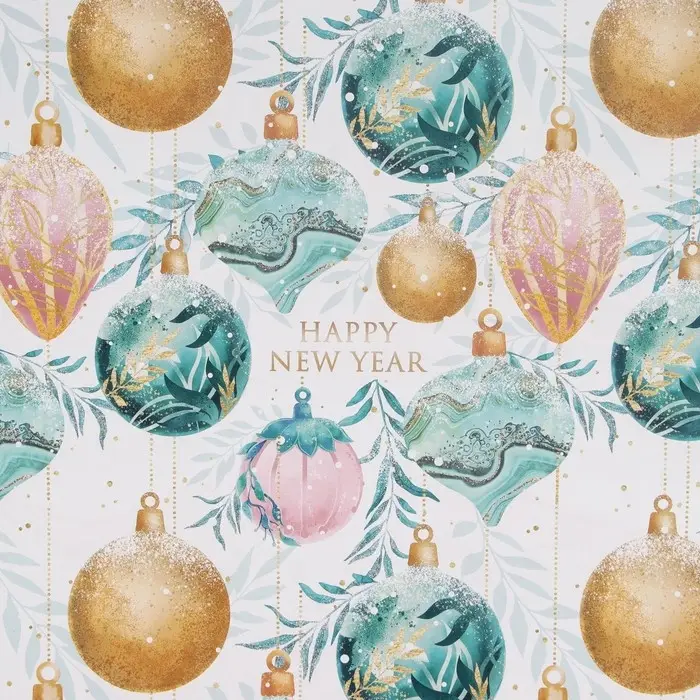 Упаковочная бумага на новый год глянцевая двухсторонняя «Ёлочные шары», 70 х 100 см