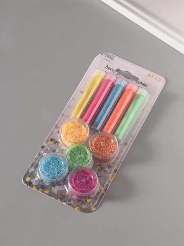 Глиттер Глиттер "Пудра и сердца с отверстием" неон набор 5х6 гр и 5х5 гр 21,4х9,3 см