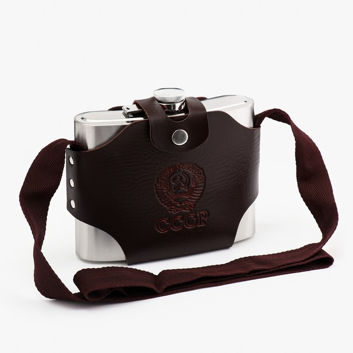 Фляжка для алкоголя 1 л, Фляжка для алкоголя 1 л, "СССР", нержавеющая сталь, чехол, подарочная, армейская