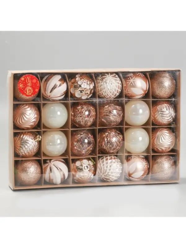 Ёлочные игрушки &laquo;Мелодия&raquo; ассорти люкс, шары новогодние, d=6 см, набор 24 шт., бело-золотой
