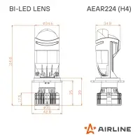 Лампа светодиод. H4 BI-LED LENS, 60Вт, 7000Лм (3500Лм x 2), 6500К, 12/24В, кмпл. 2 шт.
